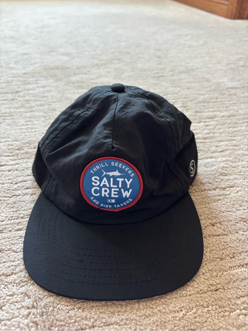 Salty Crew Black Hat with Blue and Red Patch